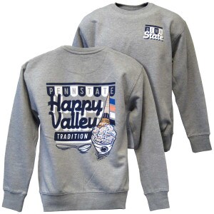 gray crew neck sweatshirt Penn State Happy Valley Tradition ice cream
